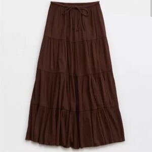 Aerie Beach Club Brown Tiered Maxi Skirt
